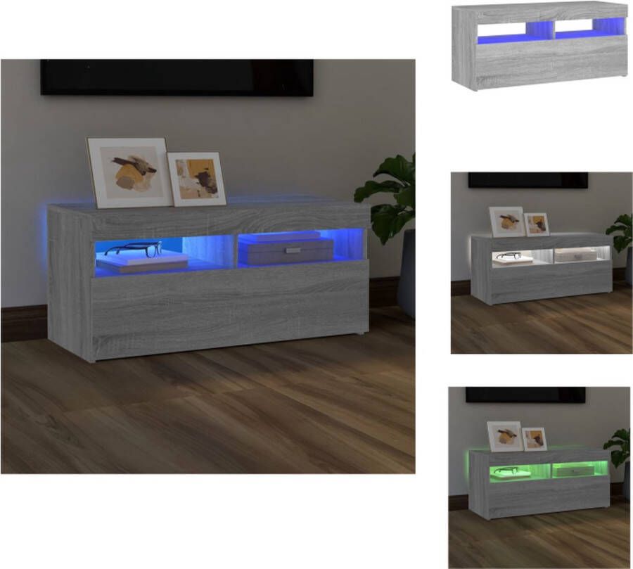 vidaXL TV-meubel Sonoma Eiken 90 x 35 x 40 cm LED-verlichting Bewerkt Hout Kast