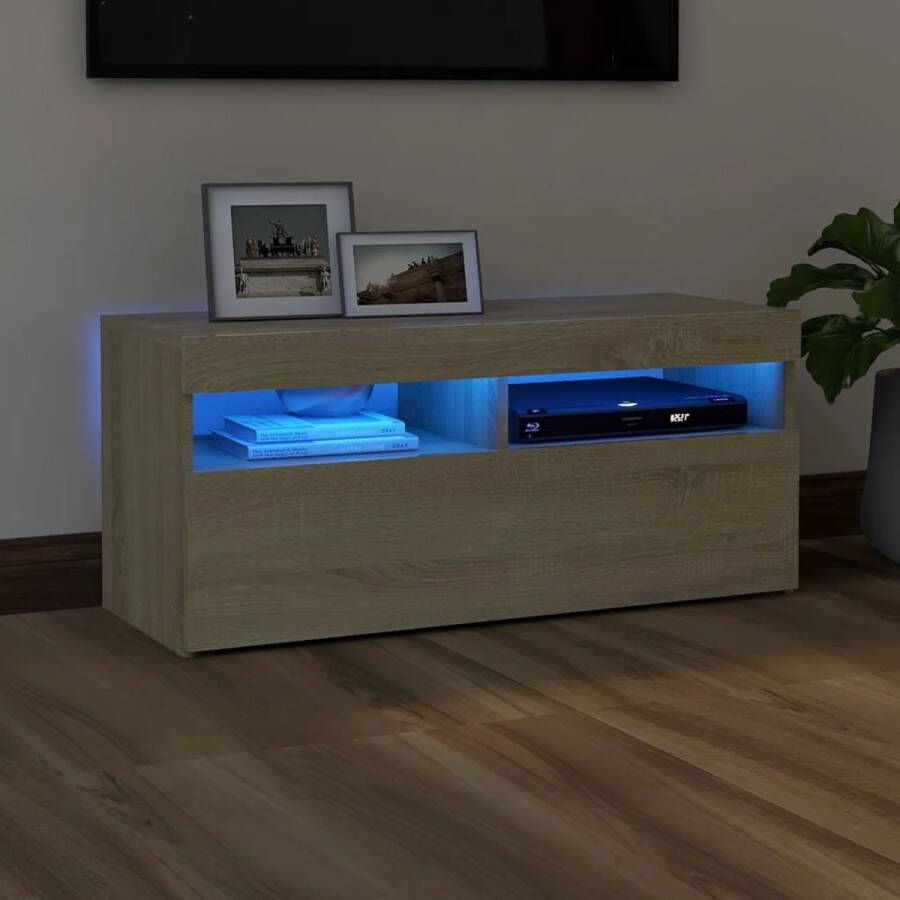 vidaXL TV-meubel Sonoma Eiken 90 x 35 x 40 cm Met RGB LED-verlichting Kast