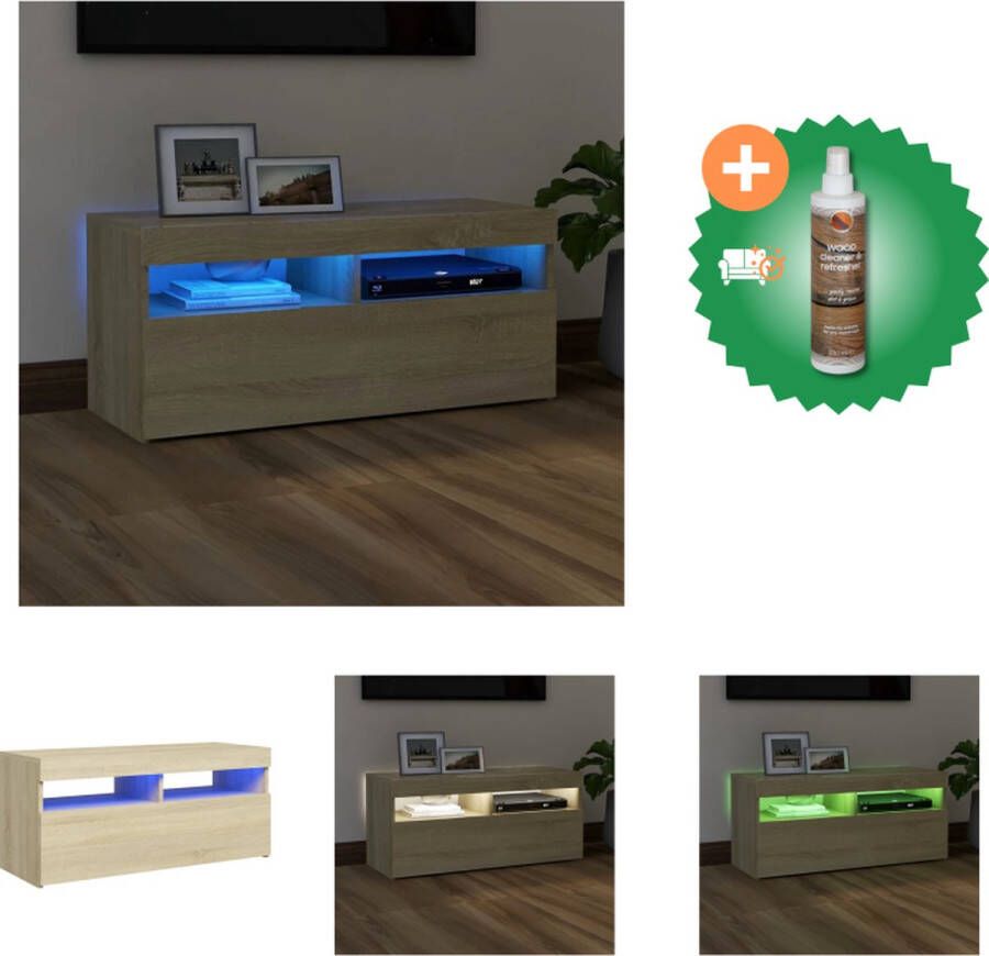 VidaXL TV-meubel Sonoma Eiken 90 x 35 x 40 cm Met RGB LED-verlichting Kast Inclusief Houtreiniger en verfrisser