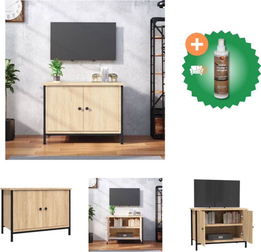 VidaXL TV-Meubel Sonoma Eiken Duurzaam Hout 60 x 35 x 45 cm Opbergruimte Stevig Blad Praktische Deuren Metalen Voeten Kast Inclusief Houtreiniger en verfrisser