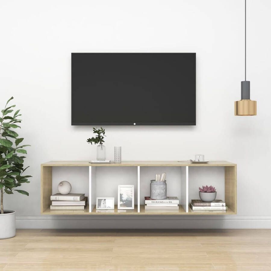 VidaXL Tv-kast Tv-kasten Televisiekast Televisiekasten Tv-wandmeubel 37x37x142 5 cm bewerkt hout sonoma eikenkleur wit - Foto 3
