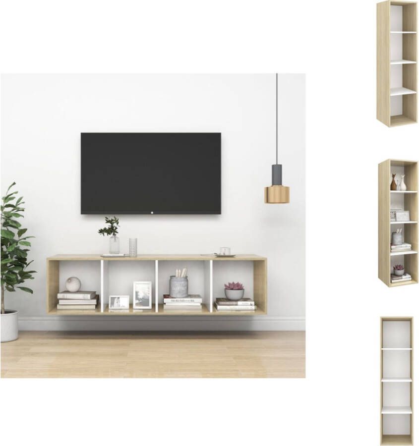 VidaXL Tv-kast Tv-kasten Televisiekast Televisiekasten Tv-wandmeubel 37x37x142 5 cm bewerkt hout sonoma eikenkleur wit - Foto 2