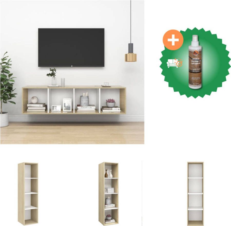 VidaXL Tv-meubel Sonoma eiken en wit Materiaal- spaanplaat Afmetingen- 37 x 37 x 142.5 cm Montage vereist Kast Inclusief Houtreiniger en verfrisser