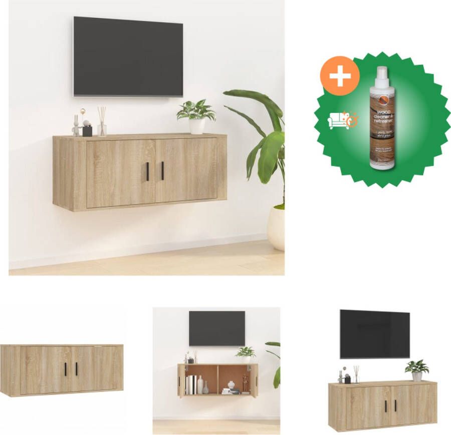 VidaXL TV-meubel Sonoma Eiken Wandgemonteerd 100 x 34.5 x 40 cm Bewerkt hout Kast Inclusief Houtreiniger en verfrisser