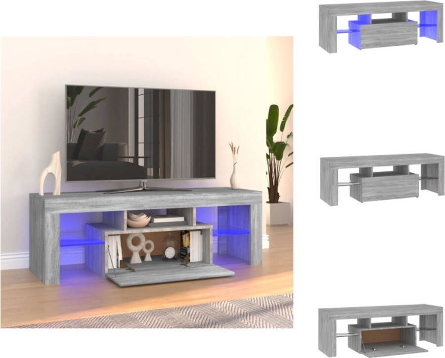 VidaXL TV-meubel LED-verlichting Moderne stijl Voldoende opbergruimte Grijs sonoma eiken Materiaal- bewerkt hout Afmetingen- 120 x 35 x 40 cm Met RGB LED-verlichting USB-aansluiting Kast - Foto 2