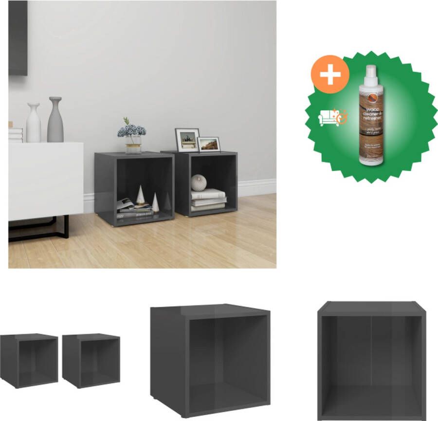 VidaXL Tv-meubelen 2 st 37x35x37 cm spaanplaat hoogglans grijs Kast Inclusief Houtreiniger en verfrisser