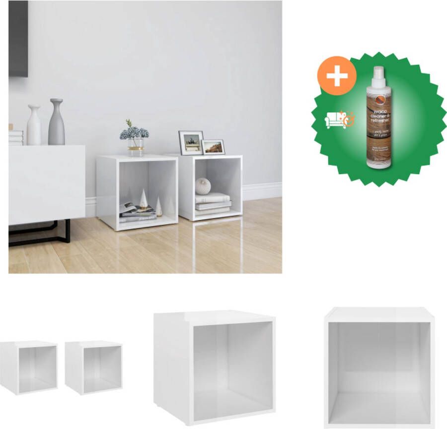 VidaXL TV-meubel Spaanplaat 37 x 35 x 37 cm Hoogglans wit Kast Inclusief Houtreiniger en verfrisser