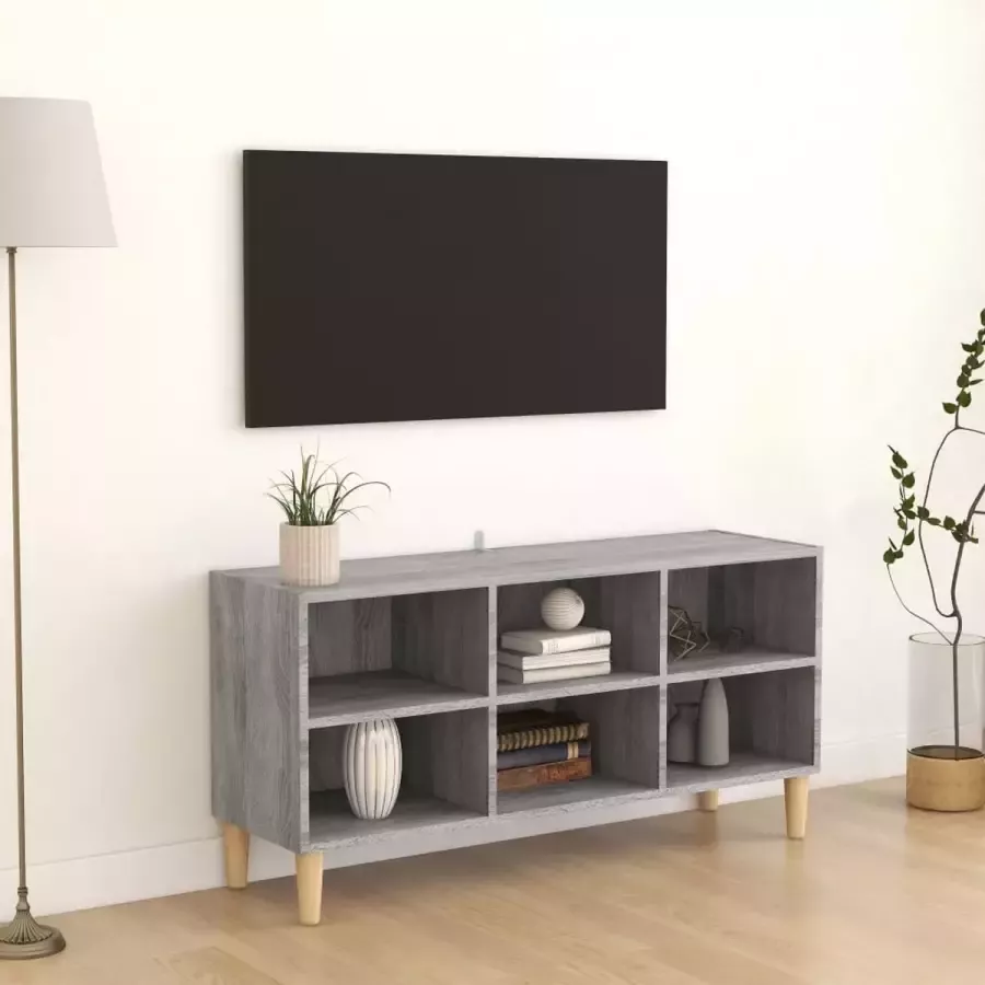 VidaXL Tv meubel spaanplaat met massief houten poten 103 5x30x50 cm grijs
