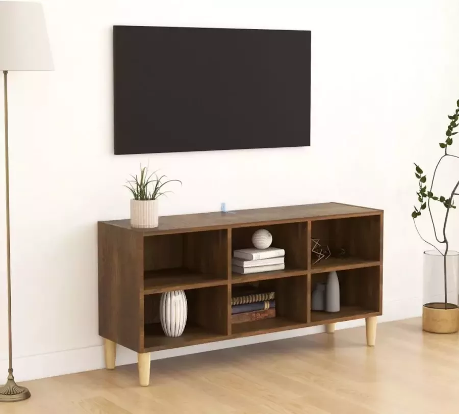 VidaXL Tv meubel spaanplaat met massief houten poten 103 5x30x50 cm kleur bruin eiken