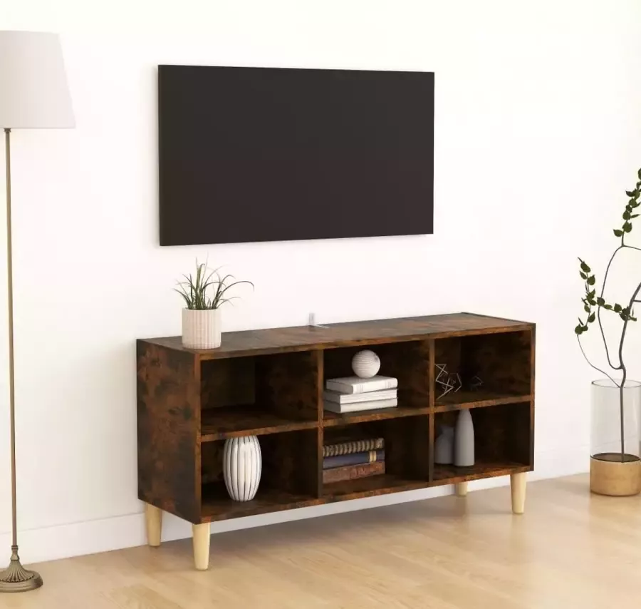 VidaXL Tv meubel spaanplaat met massief houten poten 103 5x30x50 cm kleur smoked eiken