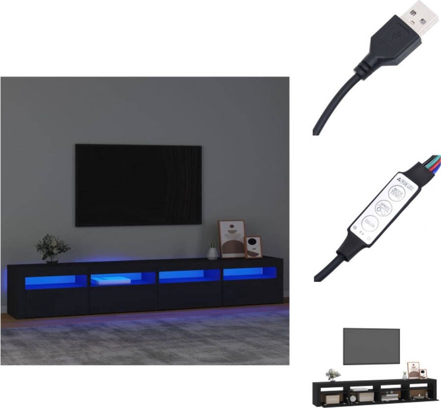 VidaXL TV-meubel Spazio Zwart 240x35x40 cm Met RGB LED-verlichting Kast