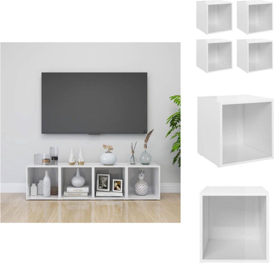 vidaXL TV-meubel staand hoogglans wit spaanplaat 37 x 35 x 37 cm set van 4 Kast