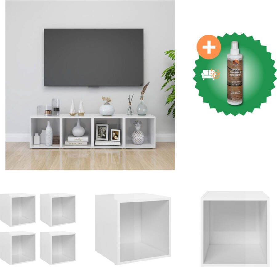 VidaXL TV-meubel staand hoogglans wit spaanplaat 37 x 35 x 37 cm set van 4 Kast Inclusief Houtreiniger en verfrisser