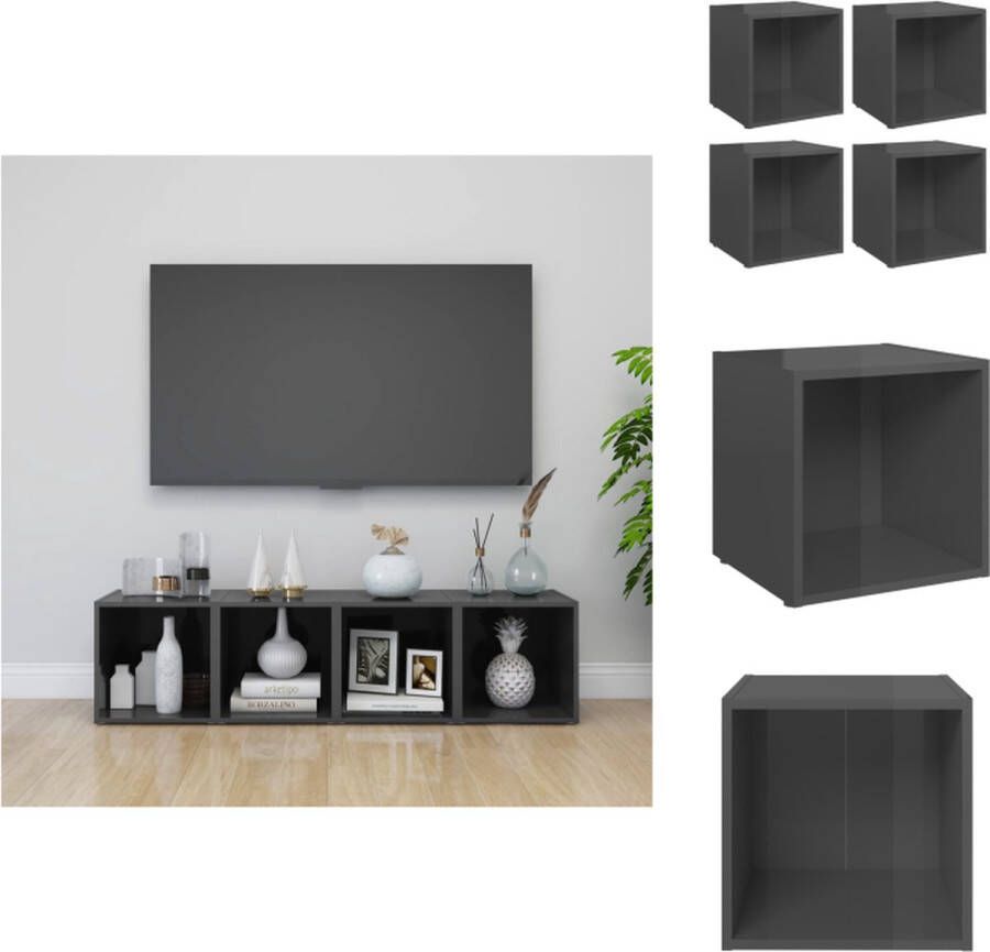 VidaXL Tv-kast Tv-kasten Televisiekast Televisiekasten Tv-meubelen 4 st 37x35x37 cm bewerkt hout hoogglans grijs