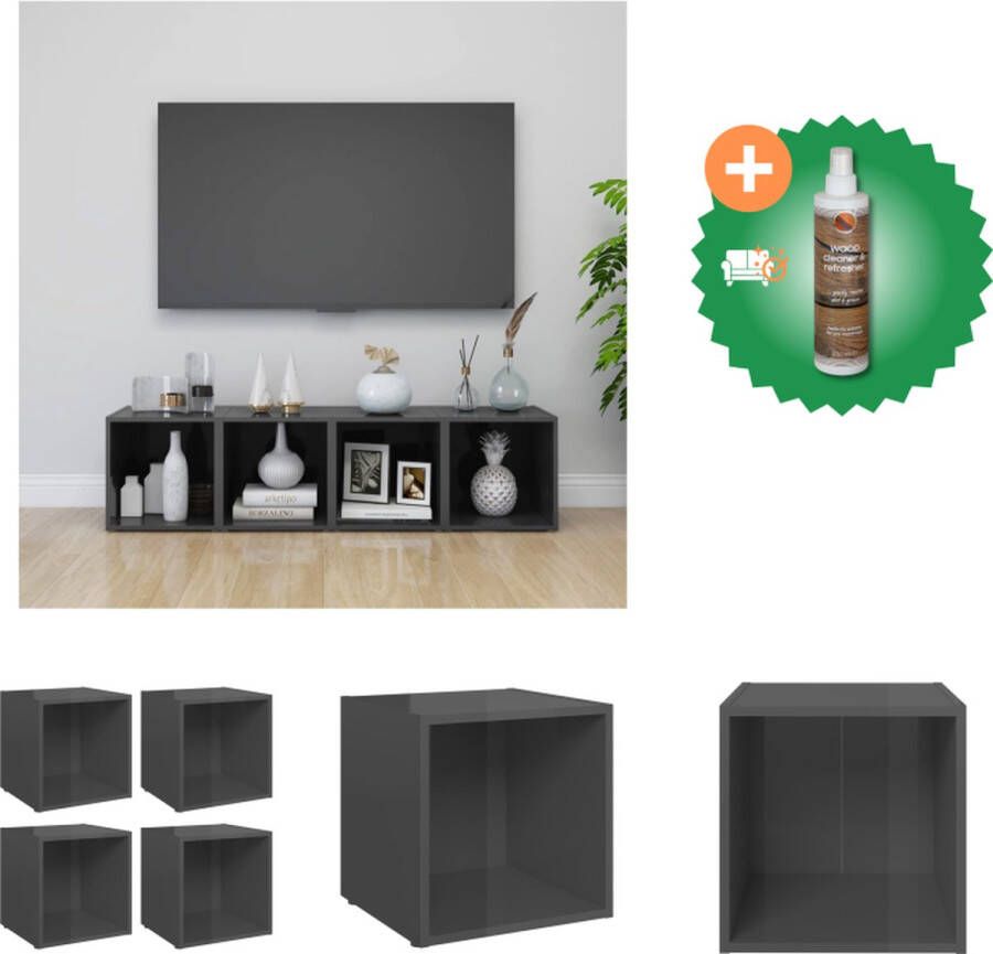 VidaXL Tv-meubel Stereokasten Hoogglans grijs 37x35x37 cm Stabiel en duurzaam Kast Inclusief Houtreiniger en verfrisser