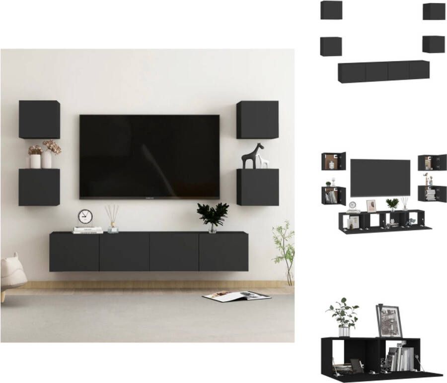 vidaXL TV-meubel Stevig ontwerp Wandmontage Meerdere vakken Eenvoudig te onderhouden Zwart Spaanplaat Afmetingen (L)- 80 x 30 x 30 cm Afmetingen (S)- 30.5 x 30 x 30 cm 2x tv-meubel (L) 4x tv-meubel (S) Kast