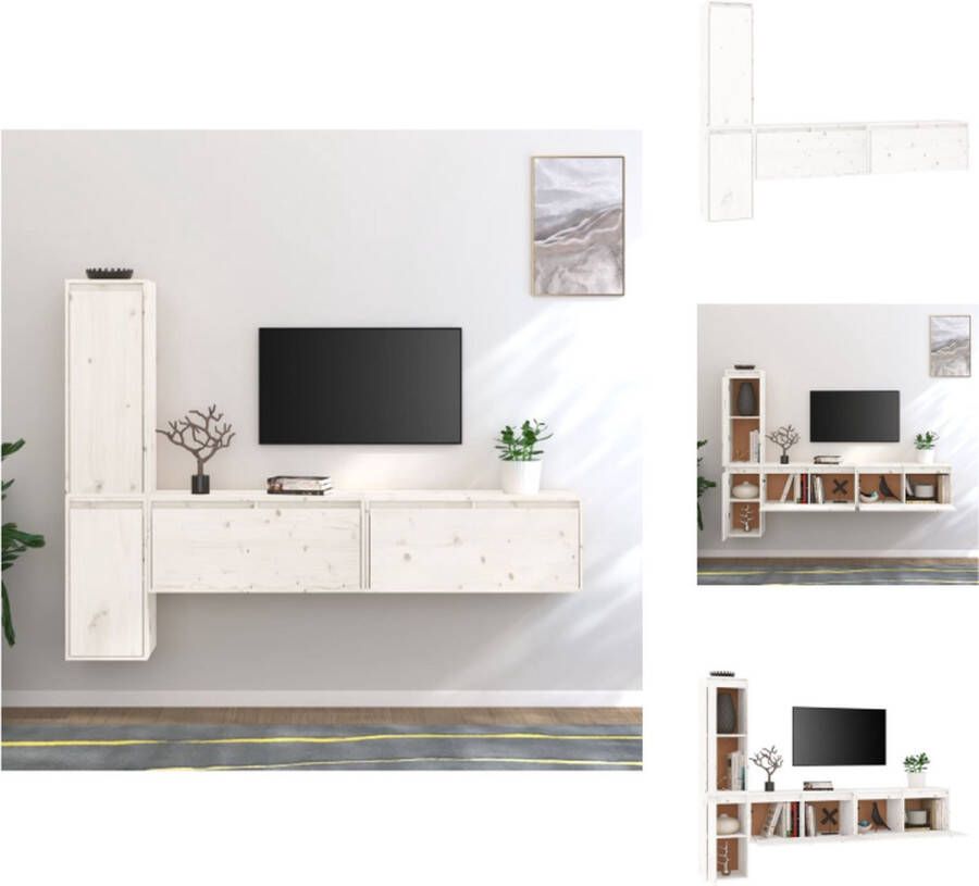 VidaXL Tv-kast Tv-kasten Tv-meubel Hifi-meubel Tv-meubelen 4 st massief grenenhout wit