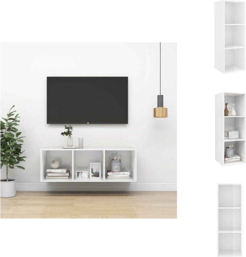 VidaXL TV-meubel televisiewandmeubel hoogglans wit 37 x 37 x 107 cm spaanplaat Kast