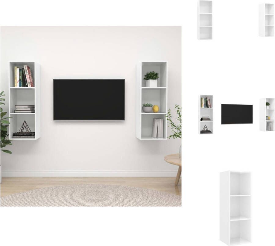 VidaXL TV-meubel Televisiewandmeubelset 37 x 37 x 107 cm Hoogglans wit Spaanplaat Kast