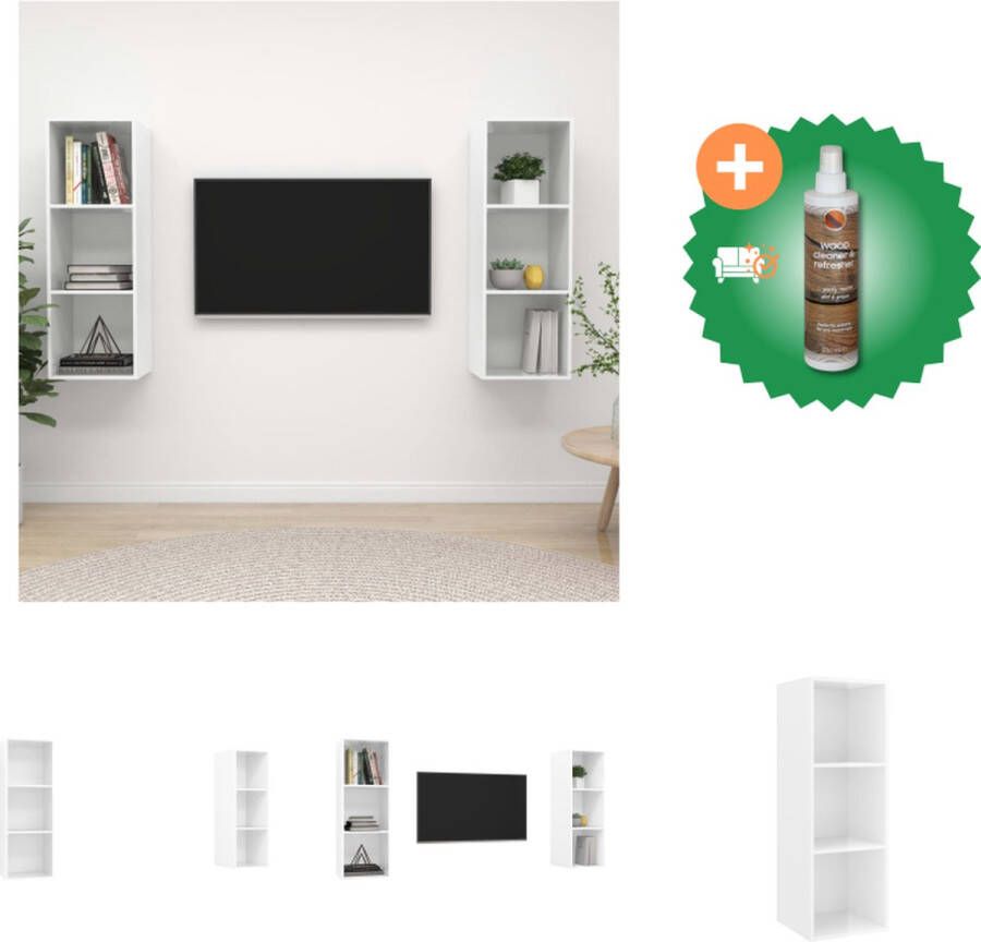VidaXL Televisiewandmeubel Set van 2 Hoogglans wit 37 x 37 x 72 cm Voldoende opbergruimte Kast Inclusief Houtreiniger en verfrisser