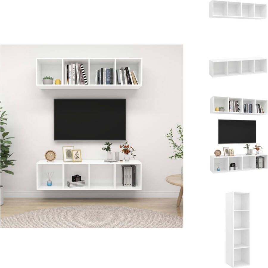 vidaXL Tv-meubel Televisiewandmeubelset Afmetingen- 37 x 37 x 142.5 cm Kleur- wit Materiaal- spaanplaat Montage vereist Levering bevat- 2 x tv-meubel Kast