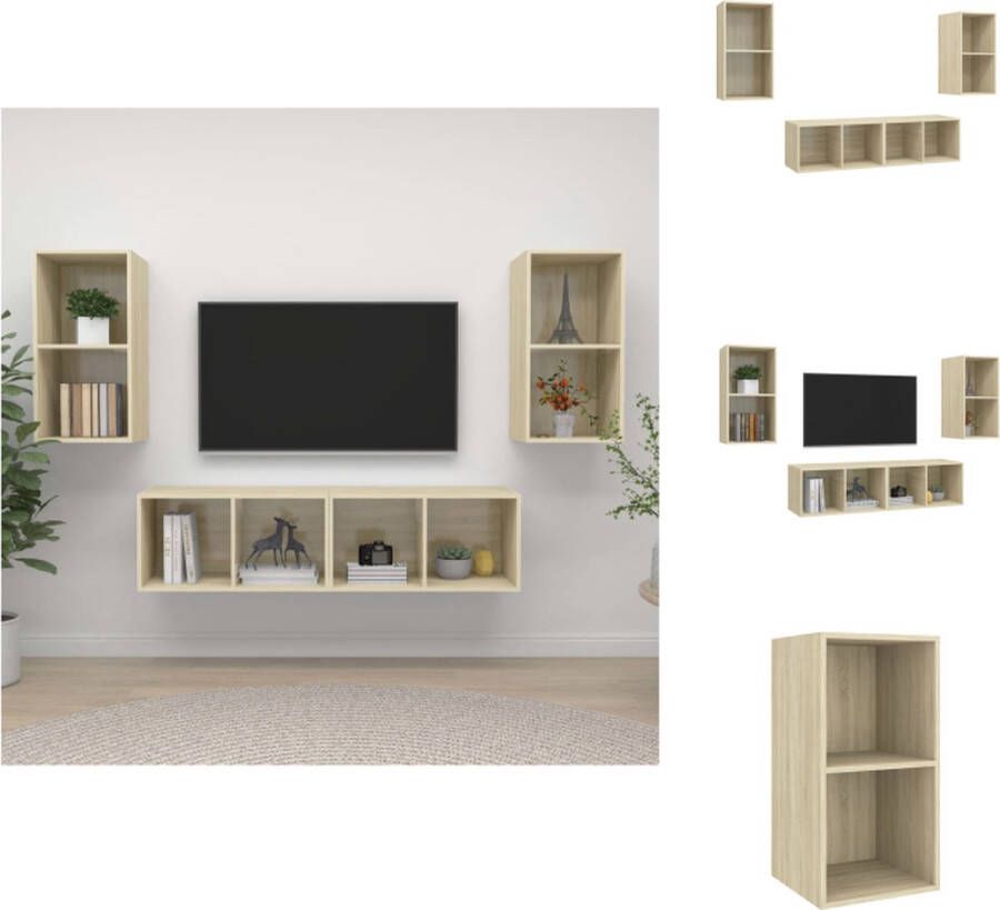 VidaXL Tv-meubel Televisiewandmeubelset Hifi-meubel Afmetingen- 37 x 37 x 72 cm Kleur- Sonoma eiken Materiaal- Spaanplaat Montage vereist Kast