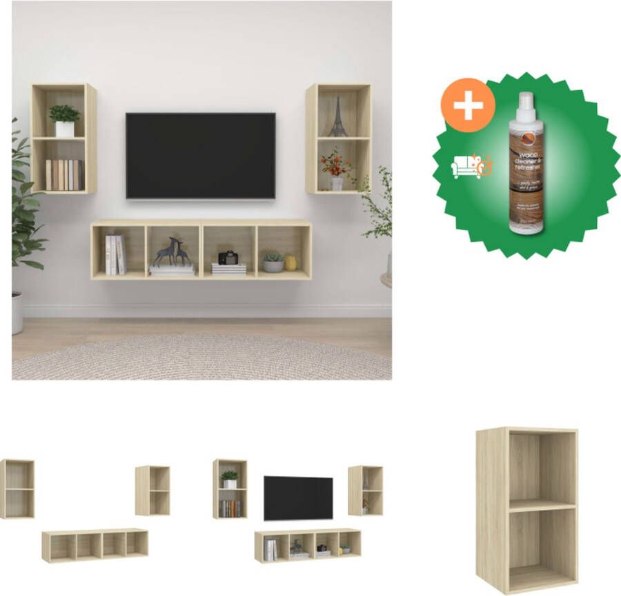VidaXL Tv-meubel Televisiewandmeubelset Hifi-meubel Afmetingen- 37 x 37 x 72 cm Kleur- Sonoma eiken Materiaal- Spaanplaat Montage vereist Kast Inclusief Houtreiniger en verfrisser