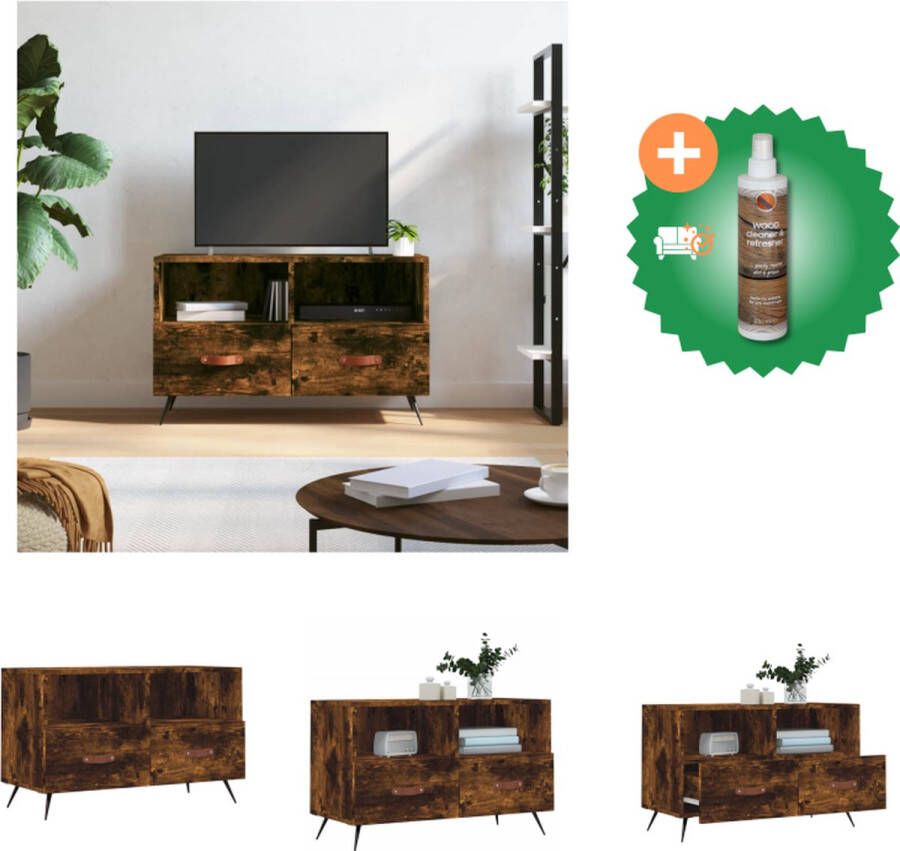 VidaXL Tv-meubel Trendy bewerkt hout en ijzer 80 x 36 x 50 cm gerookt eiken Kast Inclusief Houtreiniger en verfrisser