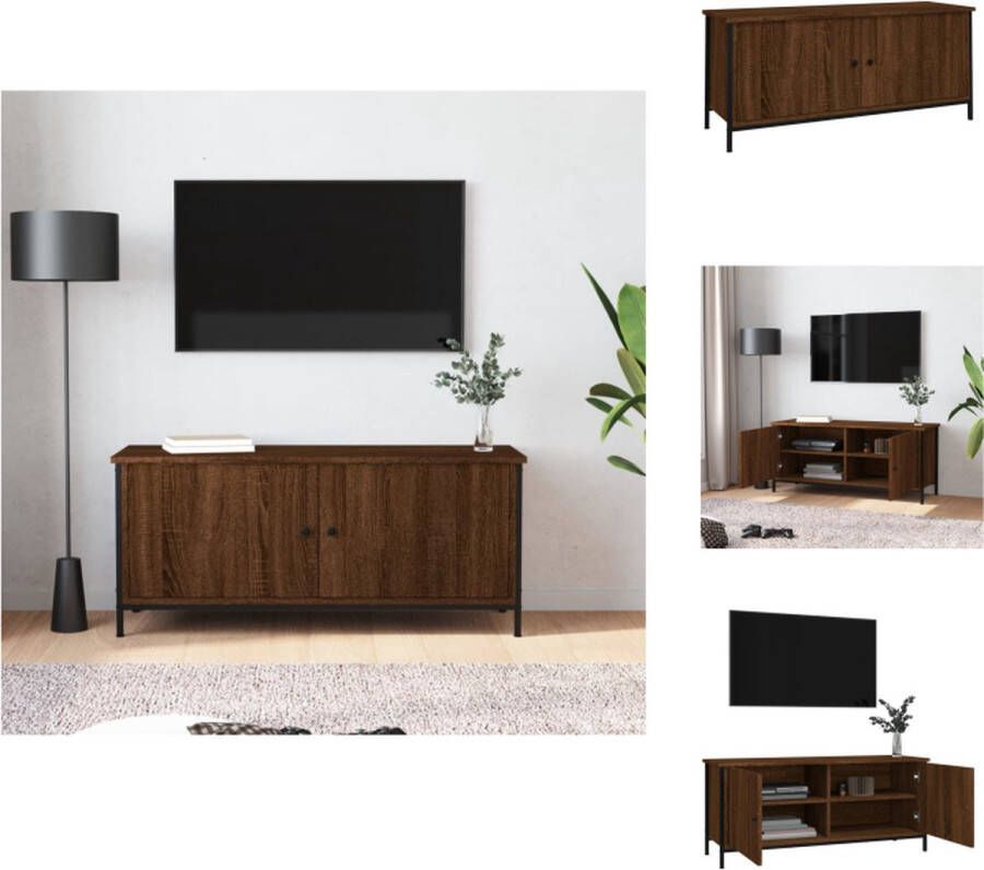 VidaXL TV-meubel Trendy en praktisch ontwerp Duurzaam bewerkt hout Voldoende opbergruimte Stevig blad Praktische deuren Metalen voeten Bruineiken 102 x 35 x 45 cm Montage vereist Kast