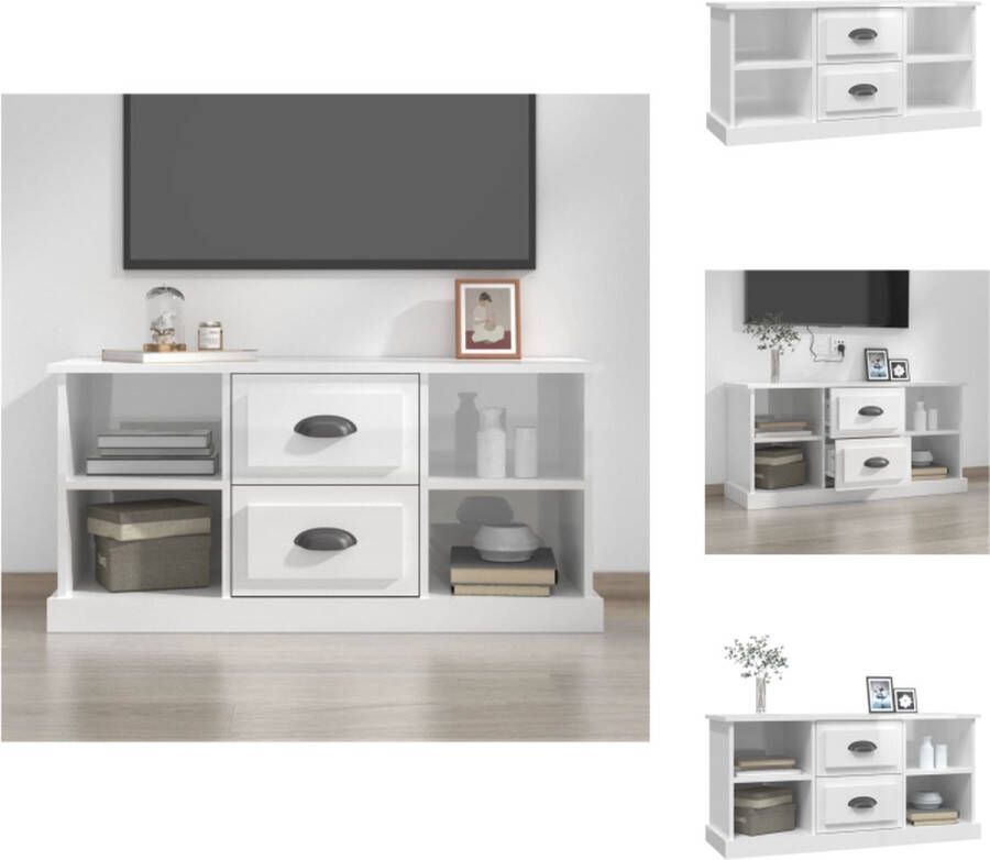 VidaXL TV-meubel Trendy en praktisch Opbergruimte- 4 open vakken en 2 lades 99.5 x 35.5 x 48 cm Kleur- Hoogglans wit Materiaal- Bewerkt hout Kast