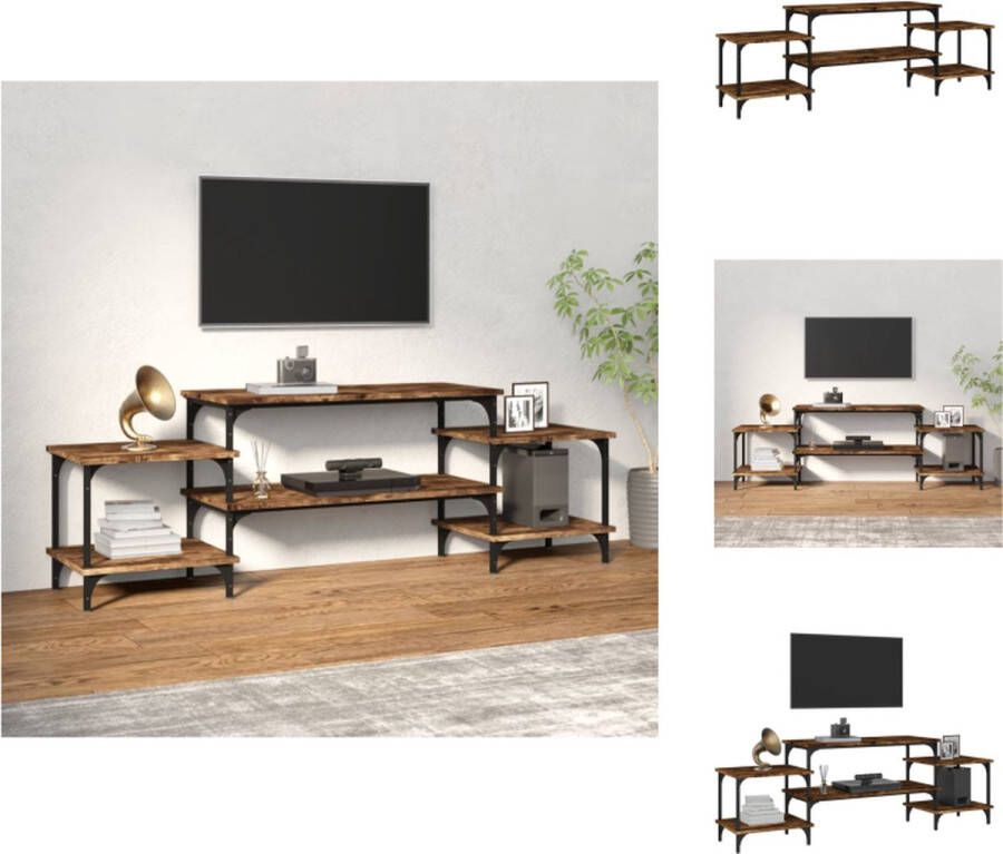 VidaXL TV-meubel trendy en praktisch opbergruimte stevig blad aanpasbare poten gerookt eiken bewerkt hout en staal 157 x 35 x 52 cm Kast