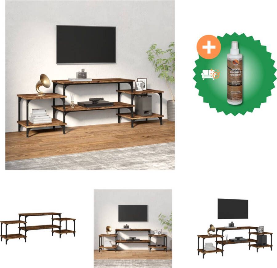 VidaXL TV-meubel trendy en praktisch opbergruimte stevig blad aanpasbare poten gerookt eiken bewerkt hout en staal 157 x 35 x 52 cm Kast Inclusief Houtreiniger en verfrisser