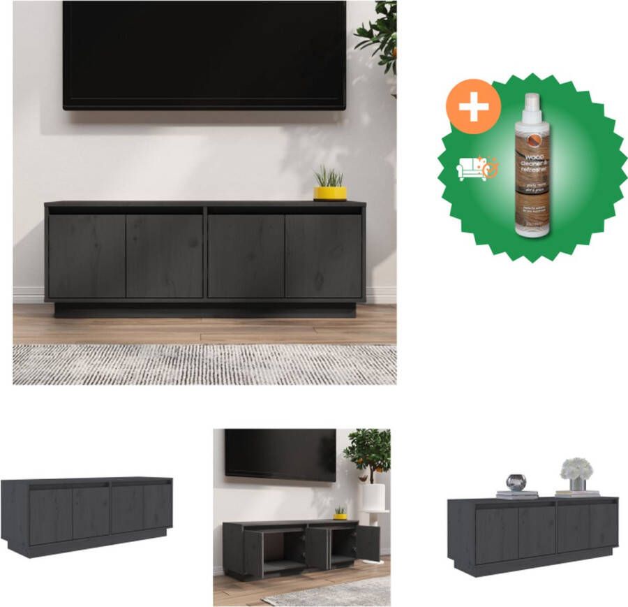 VidaXL TV-meubel Trendy en praktisch Tv-kast Afmetingen- 110 x 34 x 40 cm Kleur- Grijs Ken- Massief grenenhout Montage vereist Kast Inclusief Houtreiniger en verfrisser