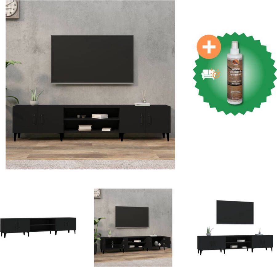 VidaXL TV-meubel Trendy Houten poten Voldoende opbergruimte Display functie Zwart 180x31.5x40cm Kast Inclusief Houtreiniger en verfrisser