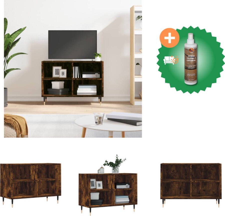 VidaXL Tv-meubel Tv-kast met 4 vakken Gerookt eiken 69.5 x 30 x 50 cm Stevig materiaal Voldoende opbergruimte Stabiel tafelblad IJzeren poten Montage vereist Kast Inclusief Houtreiniger en verfrisser - Foto 3