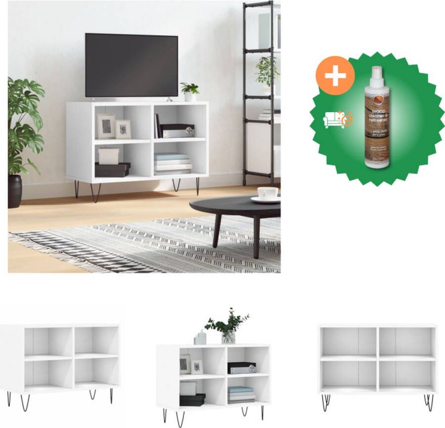 VidaXL Tv-meubel naam Tv-meubel 69.5 x 30 x 50 cm Opbergruimte Stabiel Wit Bewerkt hout en ijzer Kast Inclusief Houtreiniger en verfrisser