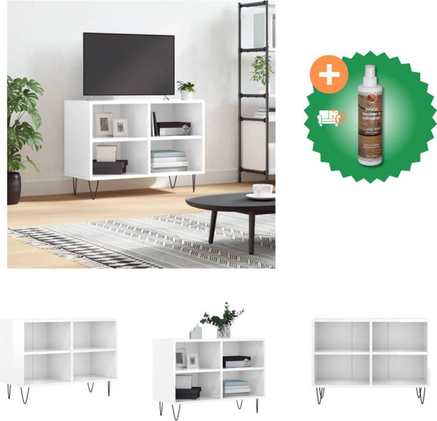 VidaXL Tv-meubel Tv-kast met opbergruimte Afmeting- 69.5 x 30 x 50 cm Kleur- Hoogglans wit Ken- Stevig en stabiel materiaal Kast Inclusief Houtreiniger en verfrisser