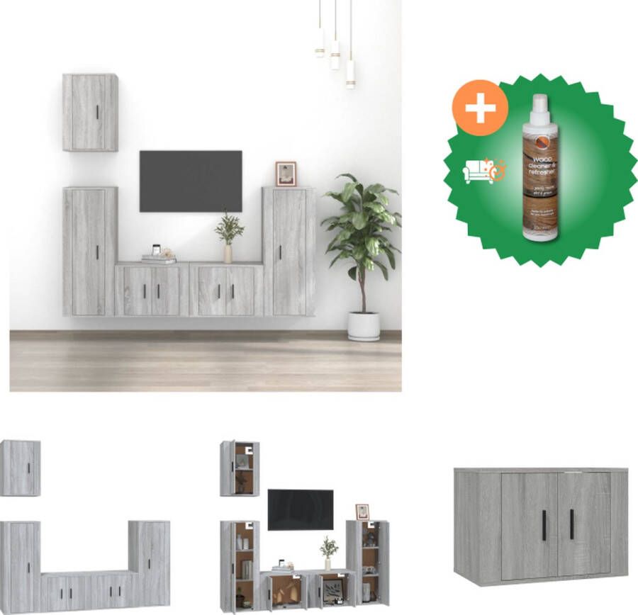 VidaXL TV Meubel TV-Kasten Grijs Sonoma Eiken Wandgemonteerd 5-delige set Kast Inclusief Houtreiniger en verfrisser