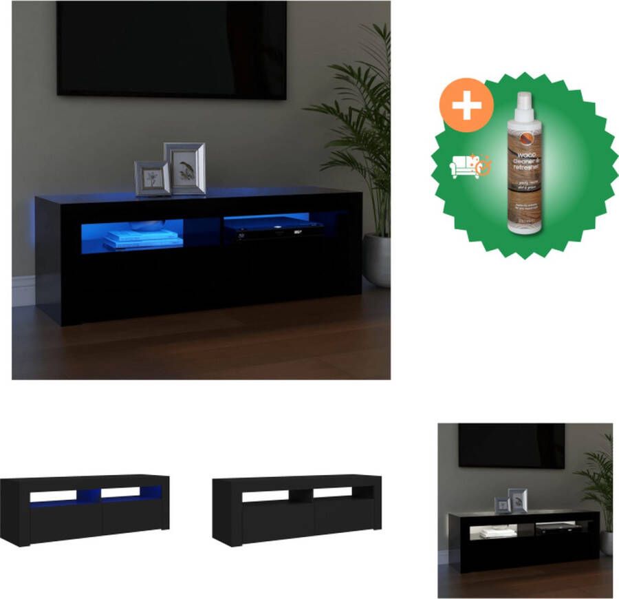 VidaXL TV-meubel Hifi-kast 120x35x40 cm Met LED-verlichting Zwart Bewerkt hout Kast Inclusief Houtreiniger en verfrisser - Foto 2