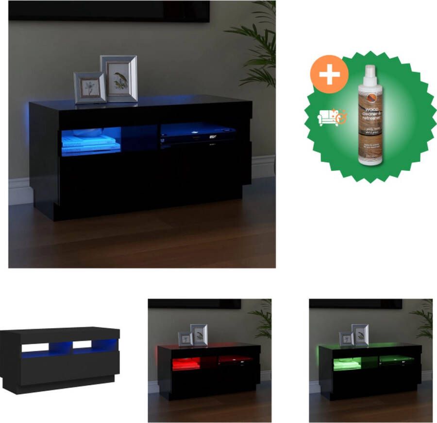 VidaXL TV-meubel TVM001 80 x 35 x 40 cm LED-verlichting Zwart Bewerkt hout Kast Inclusief Houtreiniger en verfrisser