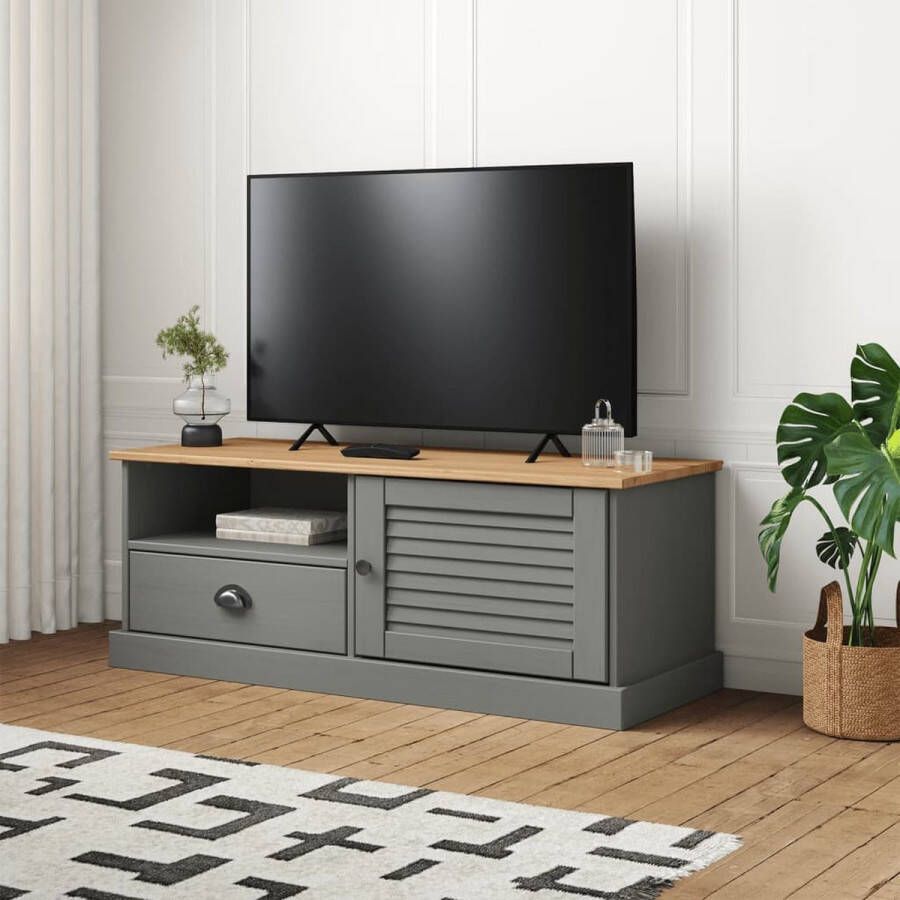 VidaXL -Tv-meubel-VIGO-106x40x40-cm-massief-grenenhout-grijs - Foto 2