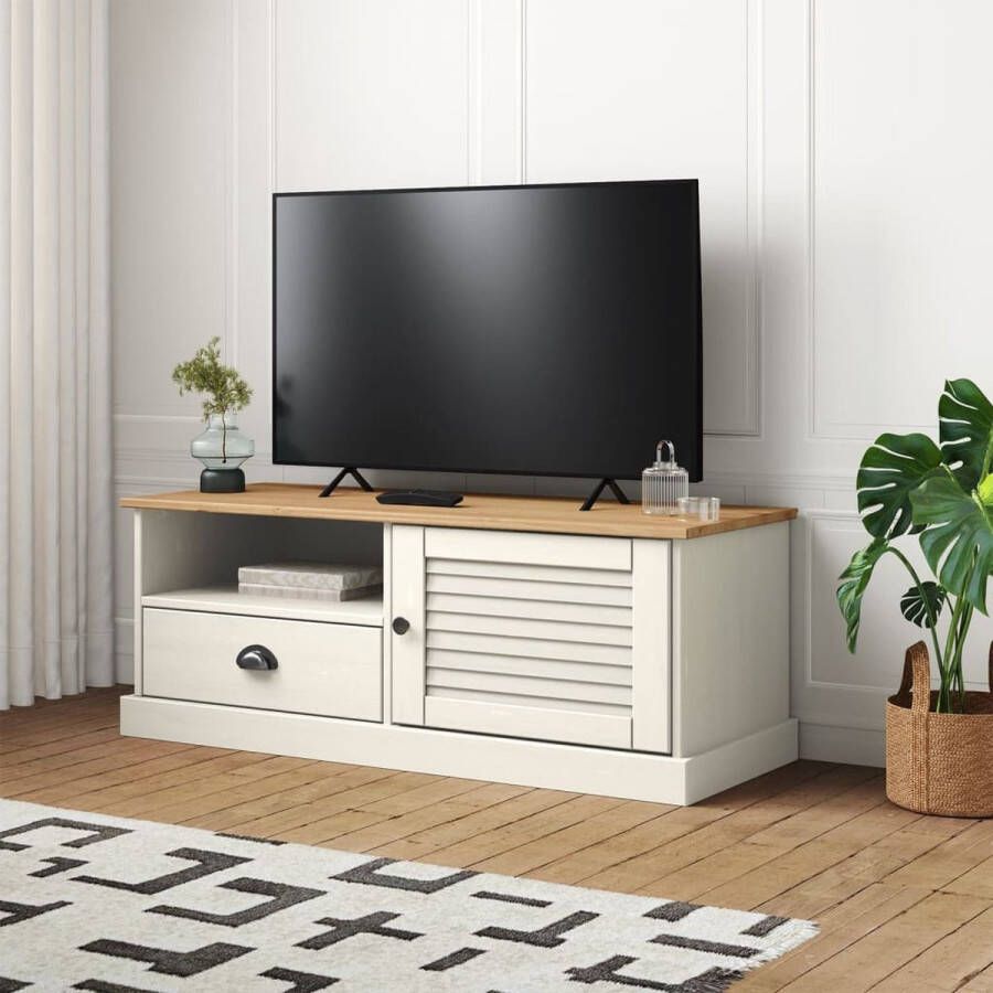 VidaXL -Tv-meubel-VIGO-106x40x40-cm-massief-grenenhout-wit - Foto 2
