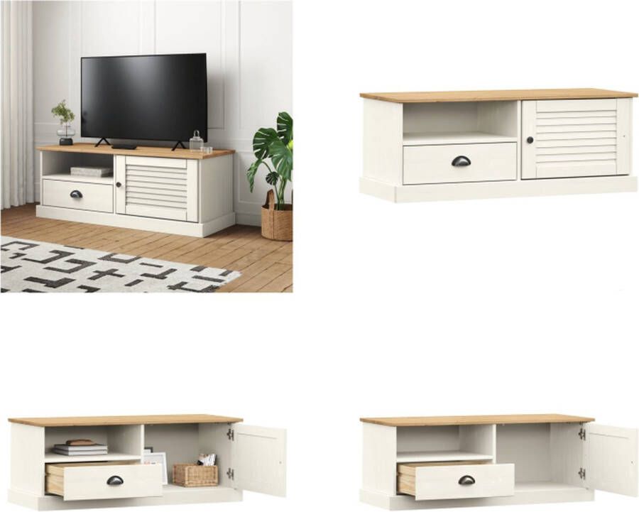 VidaXL Tv-meubel VIGO 106x40x40 cm massief grenenhout wit Tv-meubel Tv-meubelen Tv Kast Opbergkast