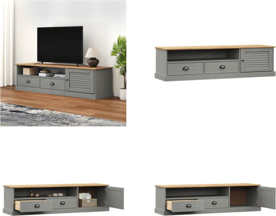 VidaXL Tv-meubel VIGO 156x40x40 cm massief grenenhout grijs Tv-meubel Tv-meubelen Tv Kast Opbergkast