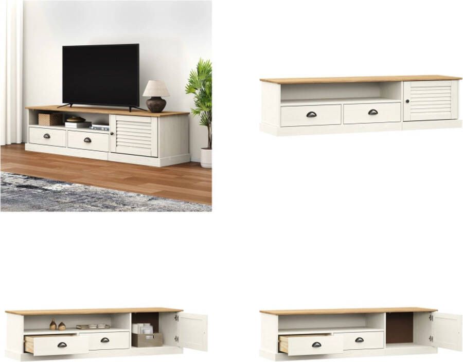 VidaXL Tv-meubel VIGO 156x40x40 cm massief grenenhout wit Tv-meubel Tv-meubelen Tv Kast Opbergkast