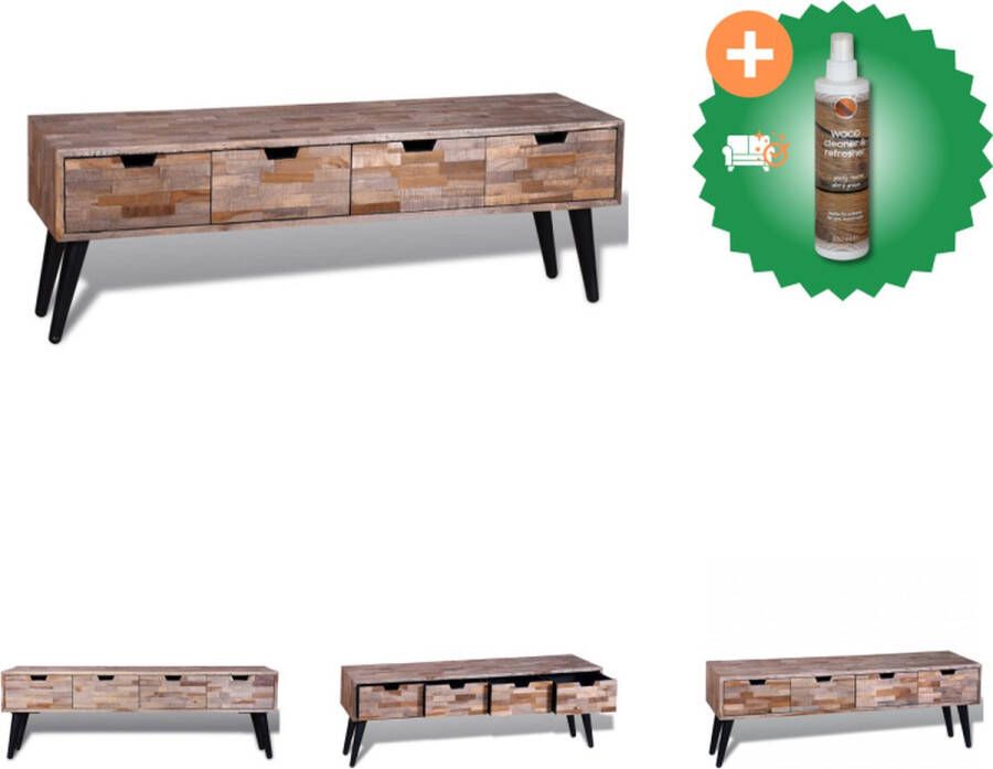 VidaXL Tv-meubel Vintage gerecycled teak 120 x 31 x 40 cm Met 4 lades Kast Inclusief Houtreiniger en verfrisser