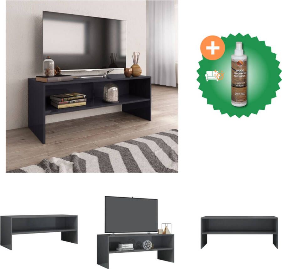 VidaXL TV-meubel Vintage TV meubel hoogglans grijs 100x40x40 cm Bewerkt hout Open vak Inclusief montagematerialen Kast Inclusief Houtreiniger en verfrisser