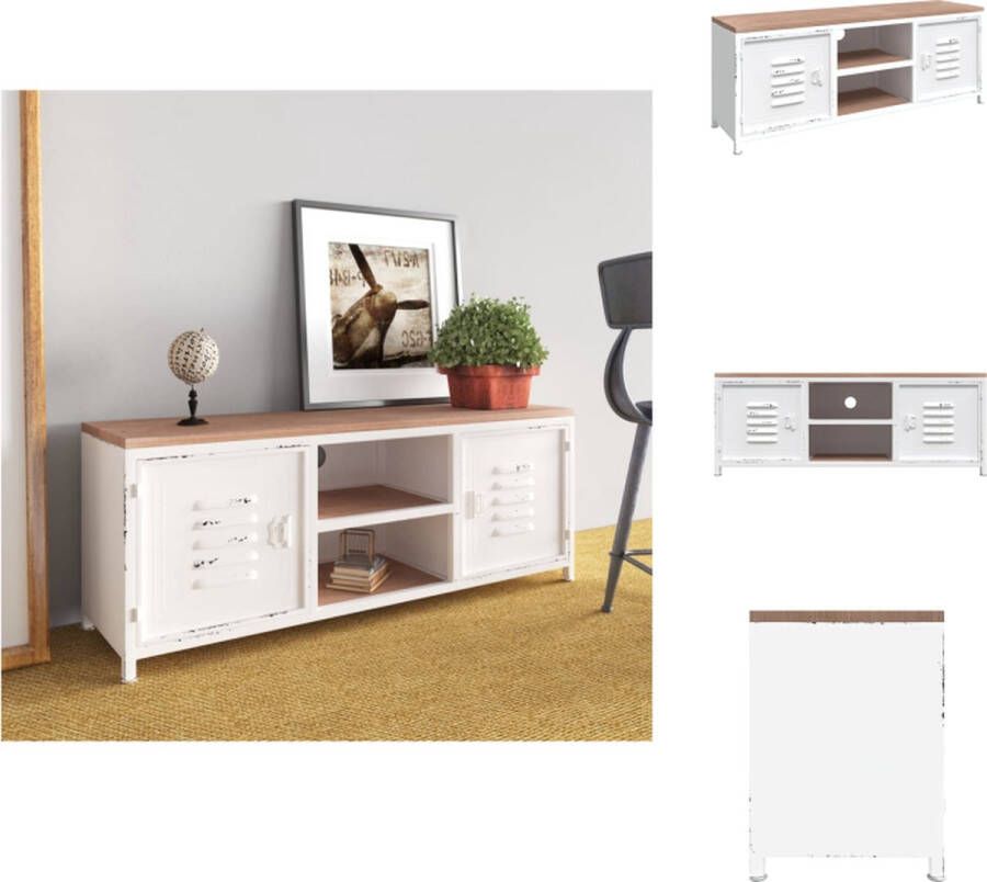 VidaXL Tv-kast Tv-kasten Tv-meubel Hifi-meubel Tv-meubel 110x30x40 cm ijzer en massief vurenhout wit - Foto 2