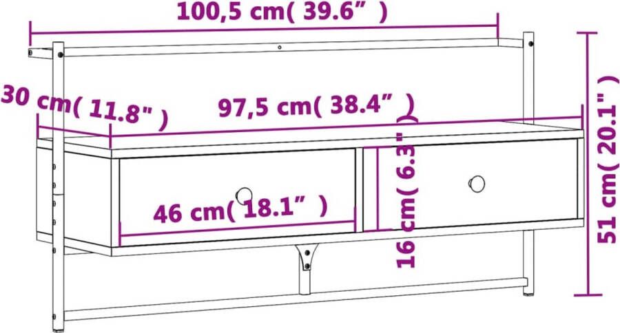 VidaXL -Tv-meubel-wandgemonteerd-100 5x30x51-cm-bewerkt-hout-zwart - Foto 4
