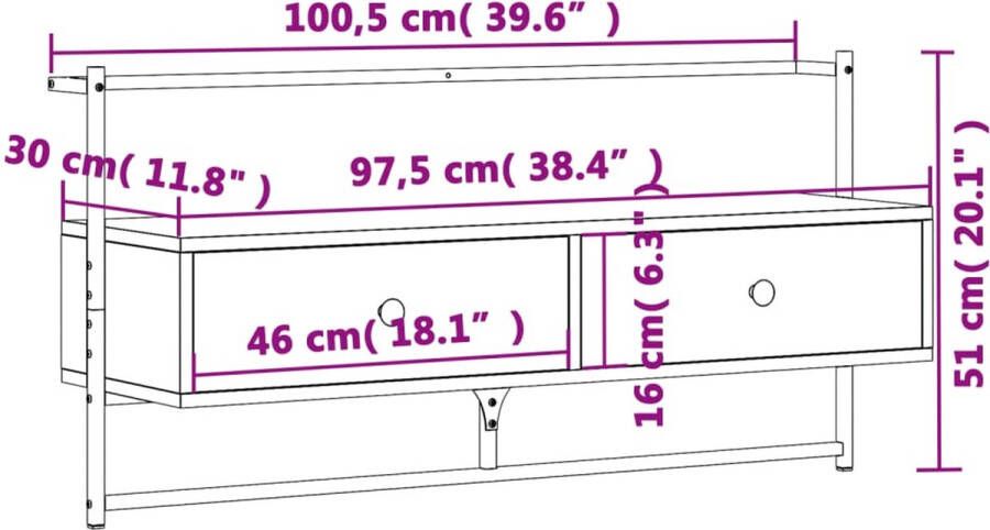 VidaXL -Tv-meubel-wandgemonteerd-100 5x30x51-cm-hout-bruineikenkleurig - Foto 4